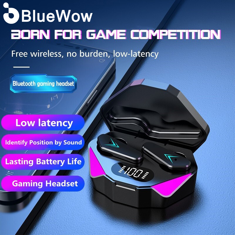 BlueWow X15 E-sports Bluetooth Headset 9D Super Bass Imported Chip 5.2 Ultra-long Battery Life Touch Screen with Power Digital Display Function Bluetooth Headset with Charging Compartment ราคา 173 บาท*ส่งฟรี