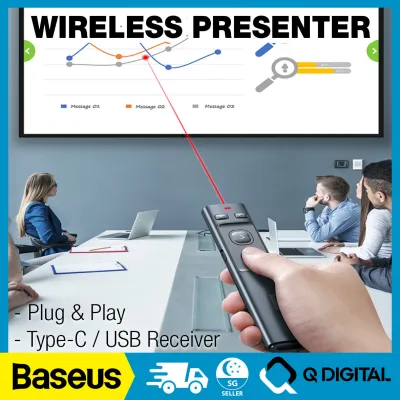 Baseus Orange Dot Presenter Laser Pointer Clicker Flip Pen PowerPoint PPT Type C USB Receiver With Battery