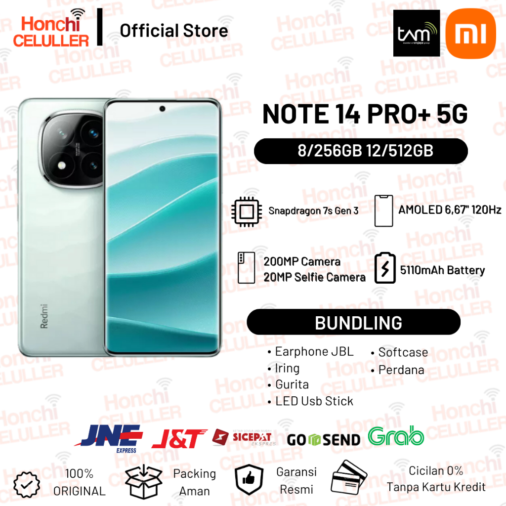 Xiaomi Redmi Note 14 Pro+ Plus 5G 12/512GB 8/256GB | 200 MP AI Camera OIS | 120W HyperCharge 5110mAh | Gorilla Victus 2 Garansi Resmi Xiaomi Indonesia TAM Harga  5,099,000 Ringgit*Penghantaran Percuma