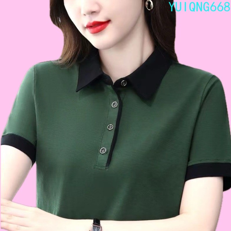 Phiên bản Hàn Quốc Áo polo Áo cho áo sơ mi nữ áo thun ngắn tay áo thun mẹ Trung Niên Áo ôm t