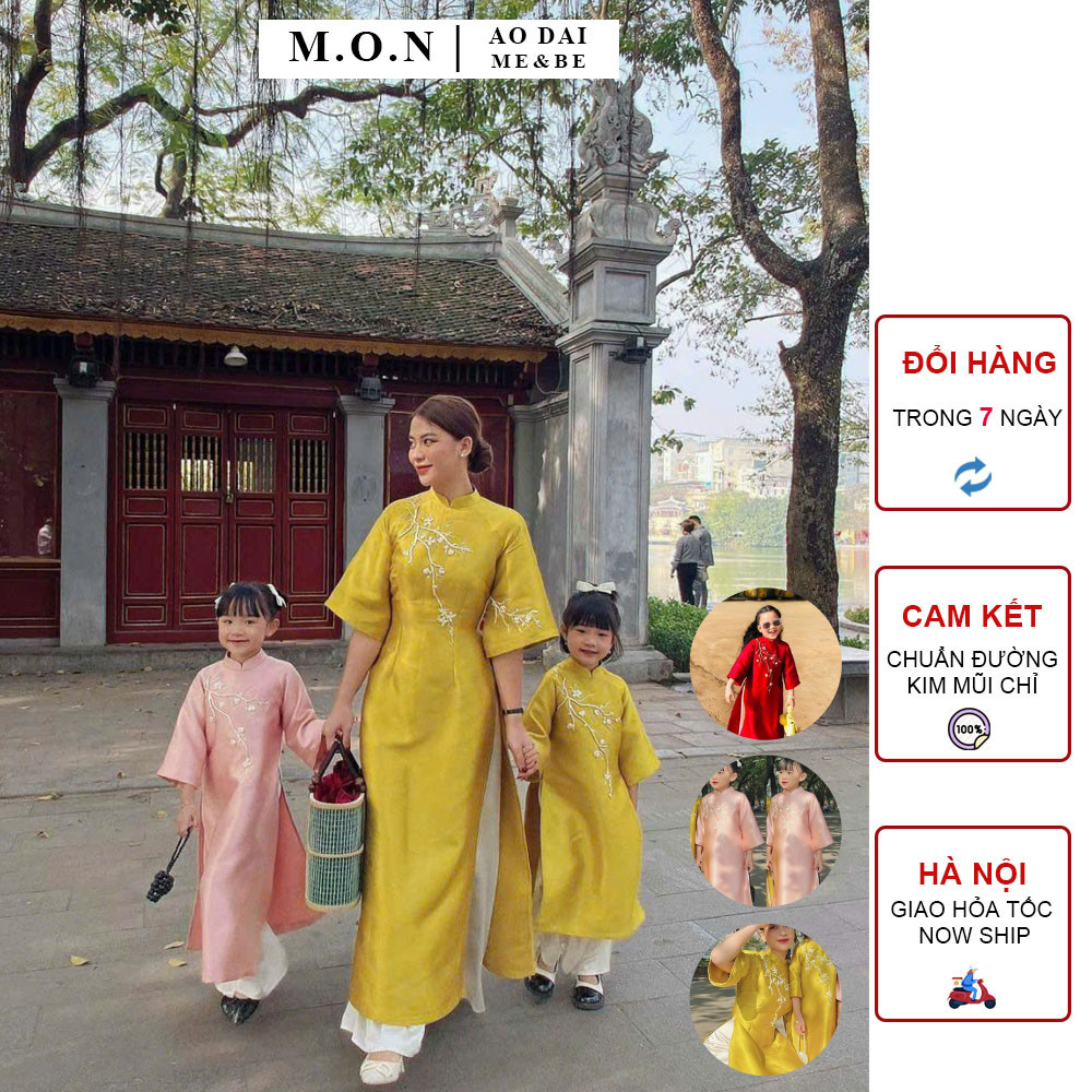 Áo dài bé gái chu an đính kết thủ công