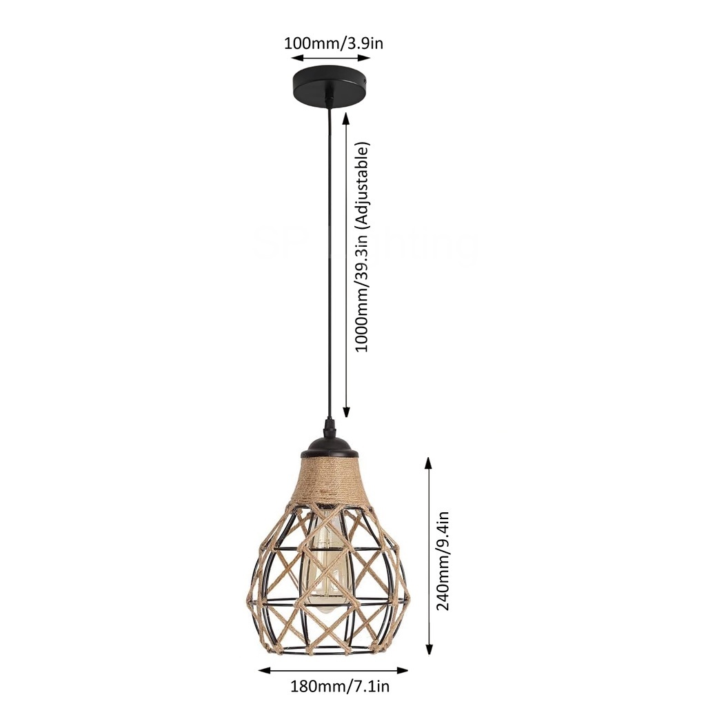 Vintage Rattan Hand Woven Chandelier Pendant Light Rope Dining Table Pendant Light Lampu Gantung Drop Light Pendant Lamp Hanging Light
