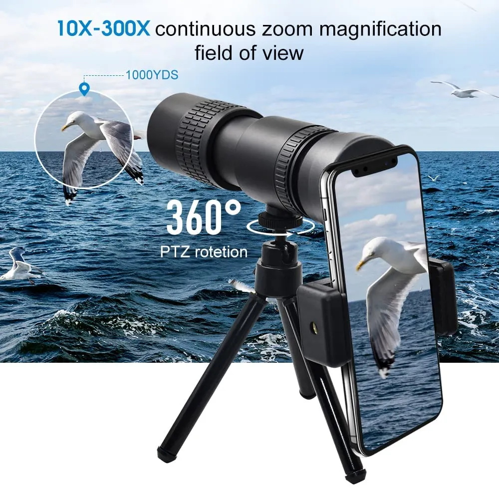 Powerful Monocular Telescope 300X40 HD ZOOM Portable Binoculars with Tripod Long Range Telescope for Camping Travel ราคา 526 บาท*ส่งฟรี