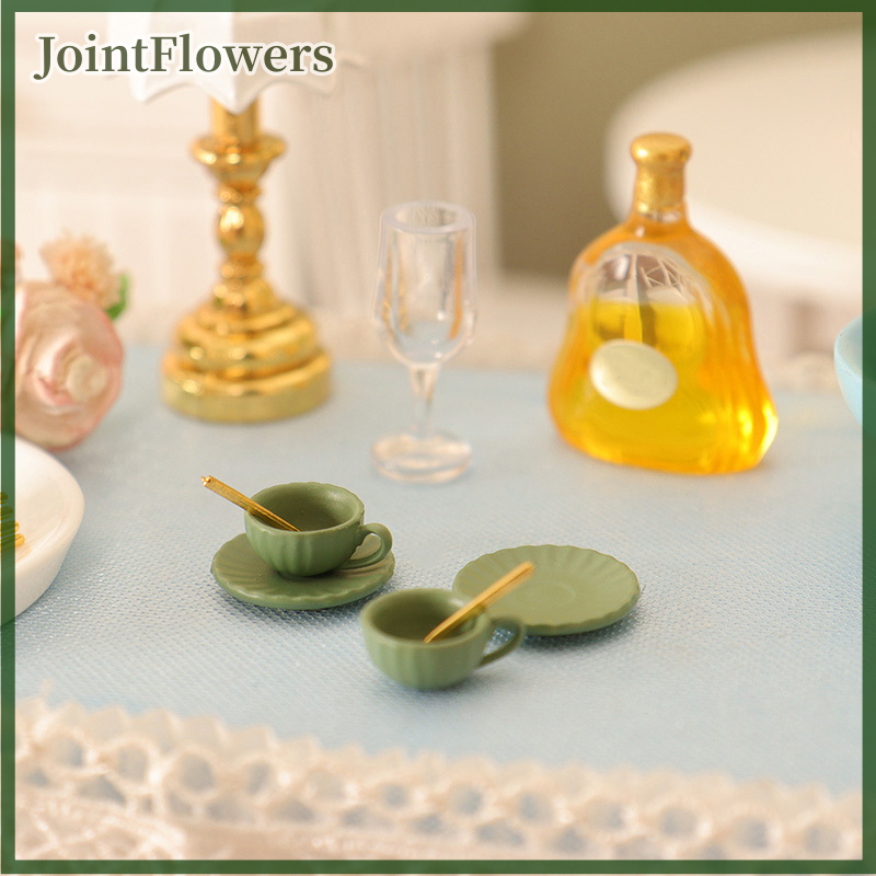 JointFlowers 3 cái 1:12 Dollhouse thu nhỏ cốc cà phê khay muỗng trà cup nhà bếp mô hình trang trí nội thất đồ chơi nhà búp bê phụ kiện