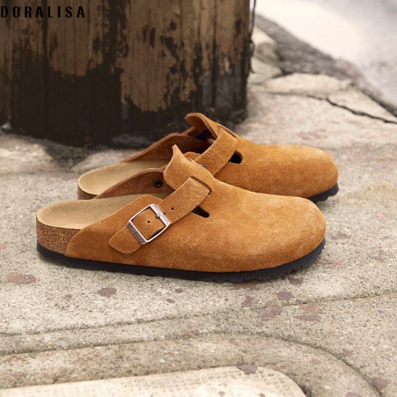 New Birkenstock half-slippers thick-soled Birkenstock toe-cap sandals for women to wear lazy genuine leather cork Birkenstock shoes for outer wear