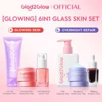 Glad2Glow 6in1 Glowing Skin Set | Blueberry Cleanser 70ml+Milk Cleanser 80ml + Pomegranate Niacinamide Moisturizer 30g + Repair Moisturizer 30g +Glow Serum 17ml + Peeling Solution 15ml Brightening Cleansing Hydrating Facial Skincare