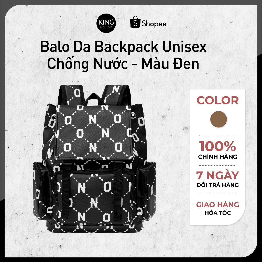 Balo Da Backpack Unisex Chống Nước - Màu Đen