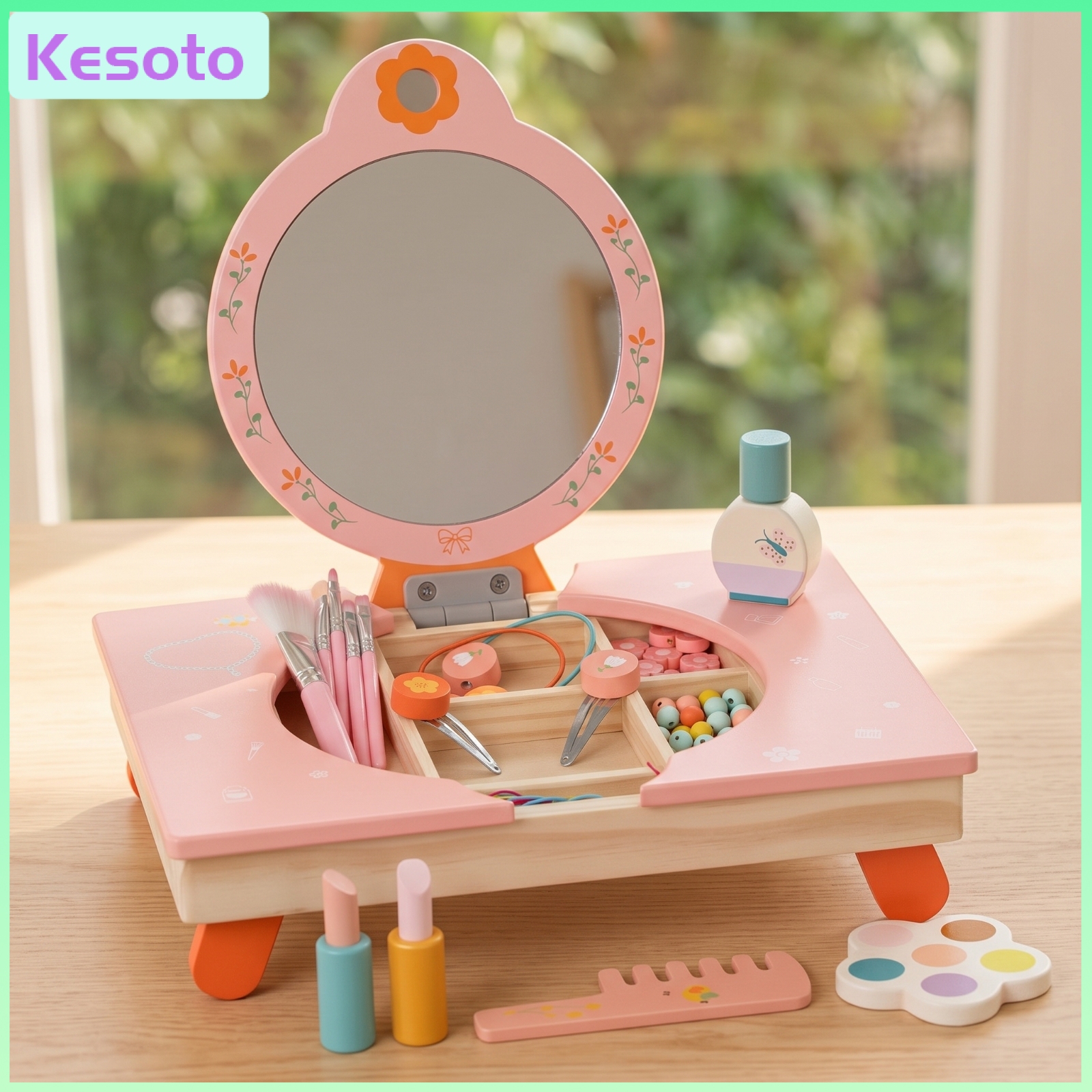 ของเล่นและของสะสม Kesoto พับได้แกล้งโต๊ะเครื่องแป้งพร้อมกระจกของเล่นไม้จริงโต๊ะเครื่องแป้งพร้อมอุปกรณ์เสริมทนทานแกล้งแต่งหน้าชุดสำหรับห้องเด็กเล่น ราคา 4,977 บาท*ส่งฟรี