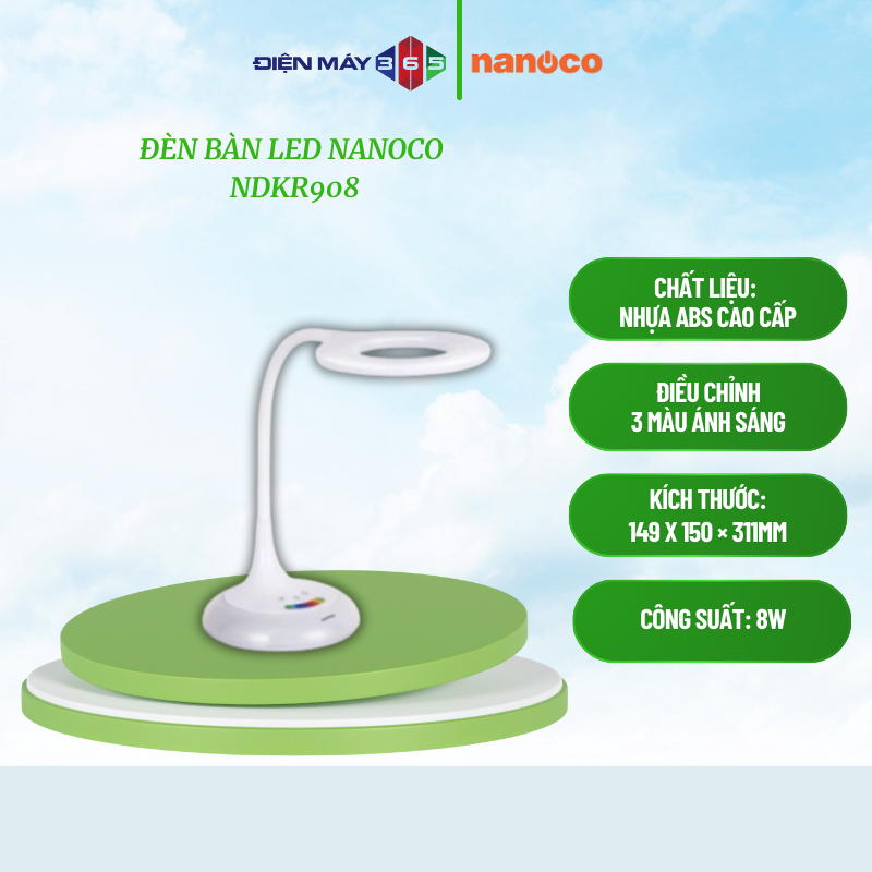 Đèn bàn Nanoco NDKR908 Chất liệu: nhựa ABS cao cấp Điều chỉnh 3 màu ánh sáng - STM