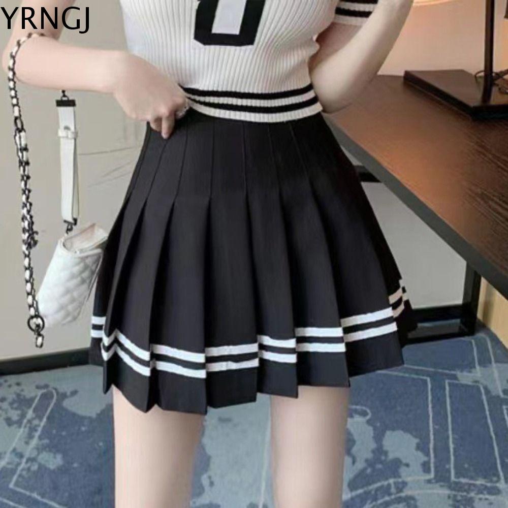 YRNGJ Quá khổ Chân váy xếp li kẻ sọc Eo cao Chân váy chữ A Váy thường ngày eo cao Thời trang Nếp gấp quần vợt Chân váy ngắn nữ Nữ