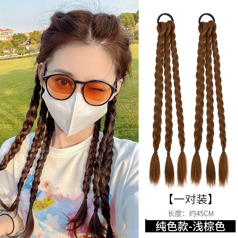 40cm Bện Tóc Giả Tết Sẵn 3 Sợi Có Chun Buộc Tóc Highlight Tết Sẵn Đuôi Ngựa Tết Sợi Nhỏ Dáng Dài Nhi