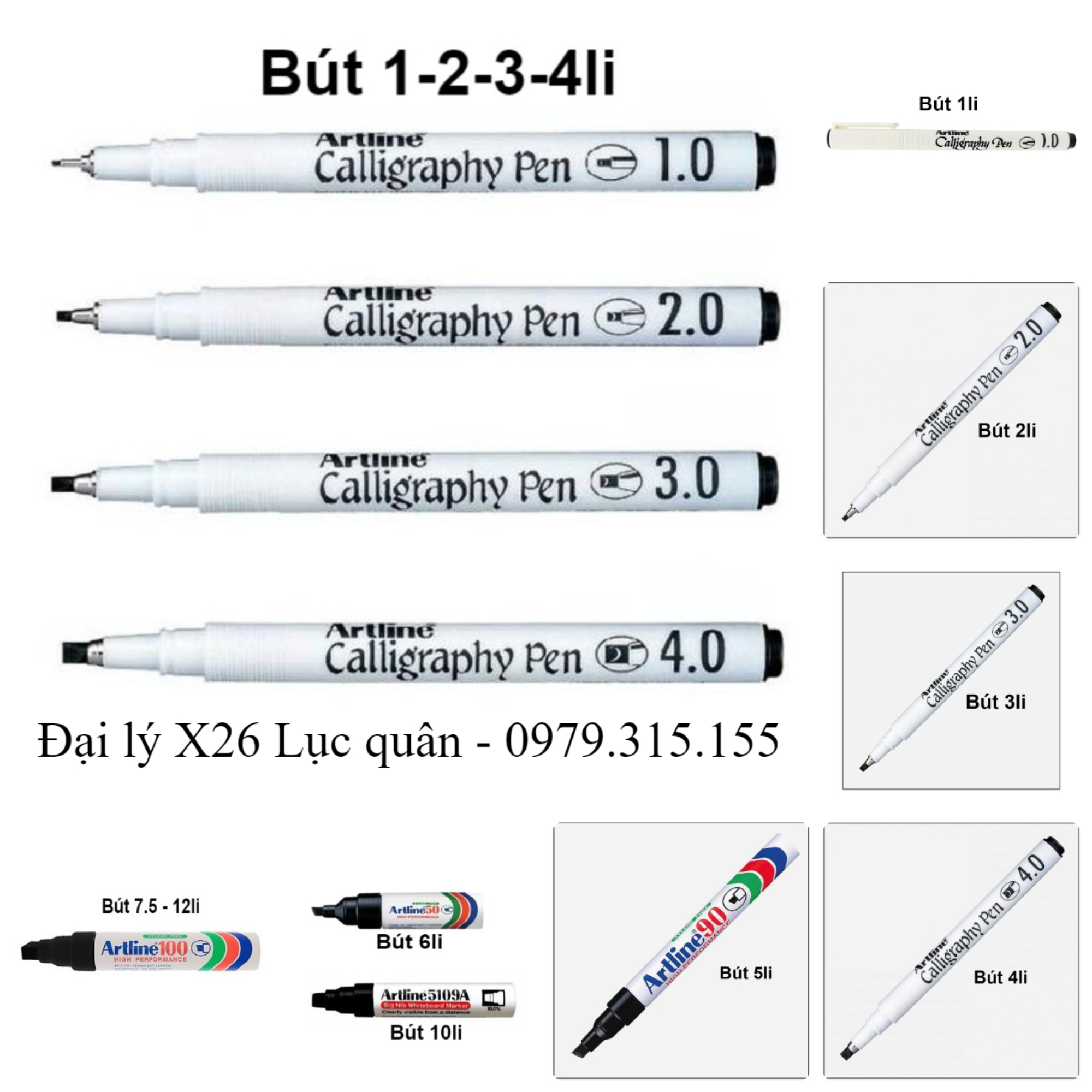 Bút vẽ tham mưu kế hoạch 1-2-3-4-5-6-7.5-10-12li