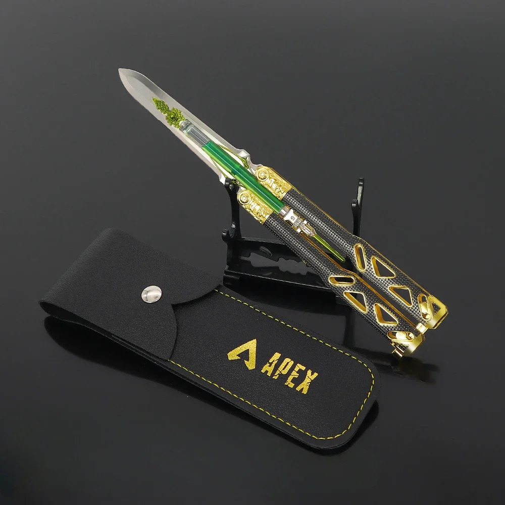 21Cm Apex Game Peripherals Power Boy Heirloom Butterfly Knife With Leather Sheath Liquid Model Metal