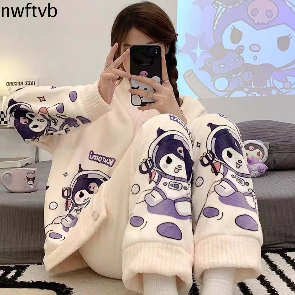 NWFTVB Cinnamoroll Đồ ngủ nữ hoạt hình Doraemon Shin-Chan bút chì màu Đồ ngủ lông cừu san hô Bộ đồ n