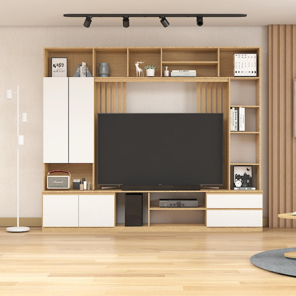 Furinbox ชุดโฮมเอ็นเตอร์เทนเมนท์ รุ่น MINIO ขนาด 240 ซม. - สีไวท์ โอ๊ค ราคา 5,870 บาท*ส่งฟรี