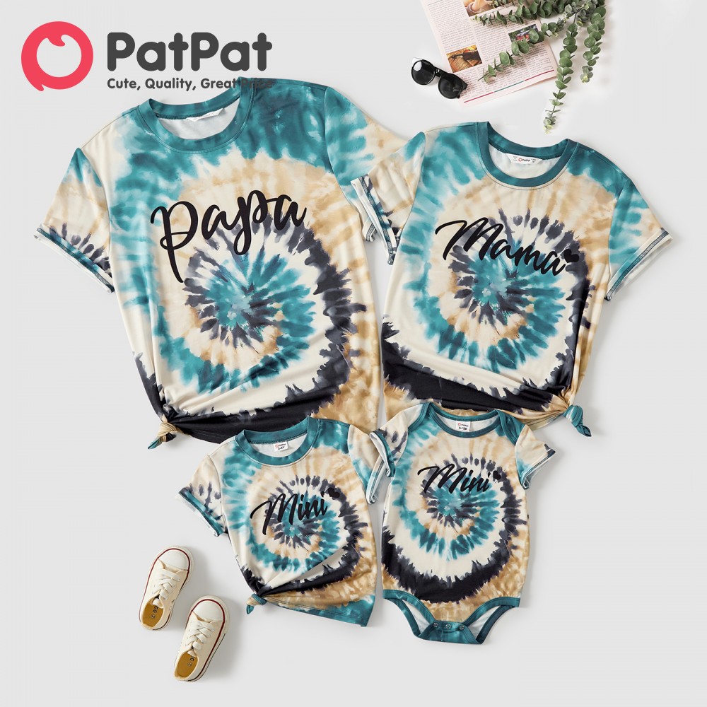 PatPat Family Matching Letter Print Tie Dye Short-sleeve Tops