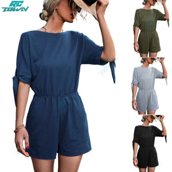 Phụ Nữ Chia Tie Quần Short Rompers mùa hè tay lửng ren cạp cao-up Jumpsuit trơn đơn giản Màu Sắc Áo Liền Quần