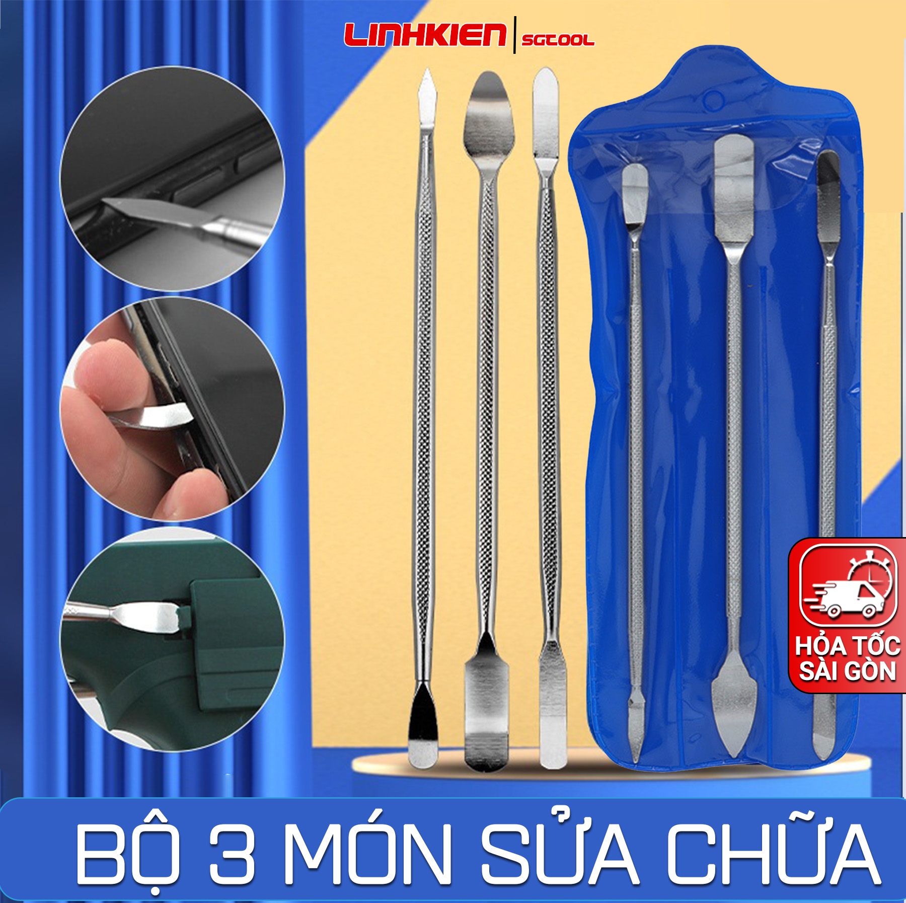 Bộ 3 thanh cậy mở màn hình điện thoại, máy tính bảng và laptop Chuyên Dụng bằng thép Không Rỉ bền bỉ
