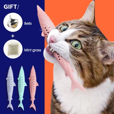 【Orange Code】Cat Toothbrush Chew Toy-Soft-100% Natural Silicone-Catnip Tooth-Cleaning Fish Toy - Pet Cats Stuffed Catnip Toothbrush Toys -Pet Supplies