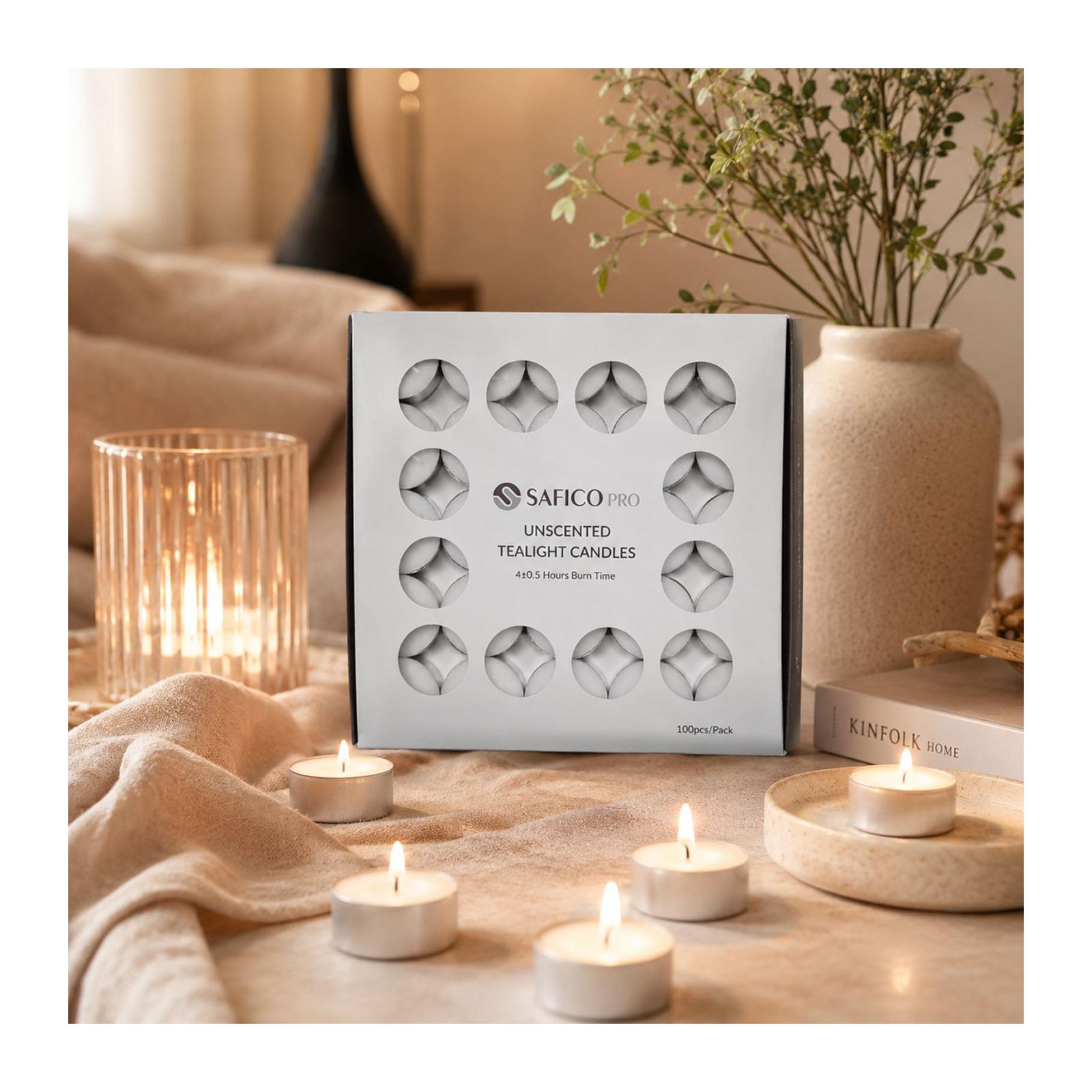 Safico Pro Unscented Tealight Candle / Tea Light Candle 4-Hour Burn Time White 100pcs/Box