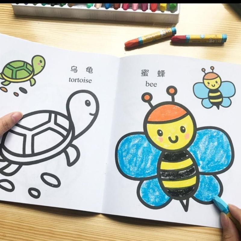 8 books of bilingual colouring books + 18 crayons