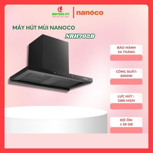 Máy hút mùi Nanoco NRH702B, Lực hút 1280 m3/h, Kích thước 700mm - HCM