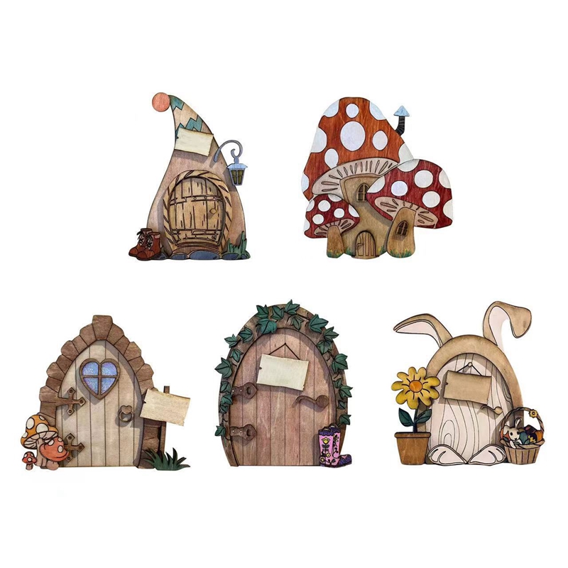 Cartoon Wooden Mini DIY Door Fairy Tale Gate Door Decoration Garden Courtyard Decor Fairy Door Craft OrnamentNew Year Special ราคา 66 บาท*ส่งฟรี