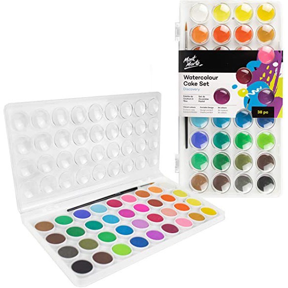 Bộ Màu Nước Nén MONT MARTE – Kèm 1 cọ và 1 bảng lỗ pha màu tương ứng (Watercolour Cake Set Mont Marte)