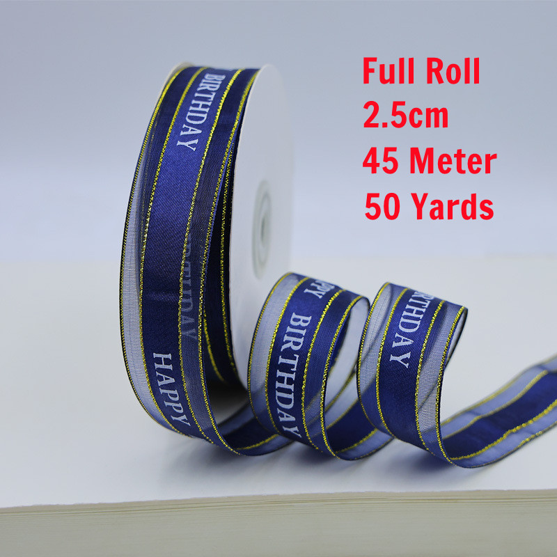 🇲🇾 2.5cm 45 Meter Roll Happy Birthday Ribbon Premium Silk Gift Box Party Wedding Cake DIY Packaging Riben Kain Hadiah