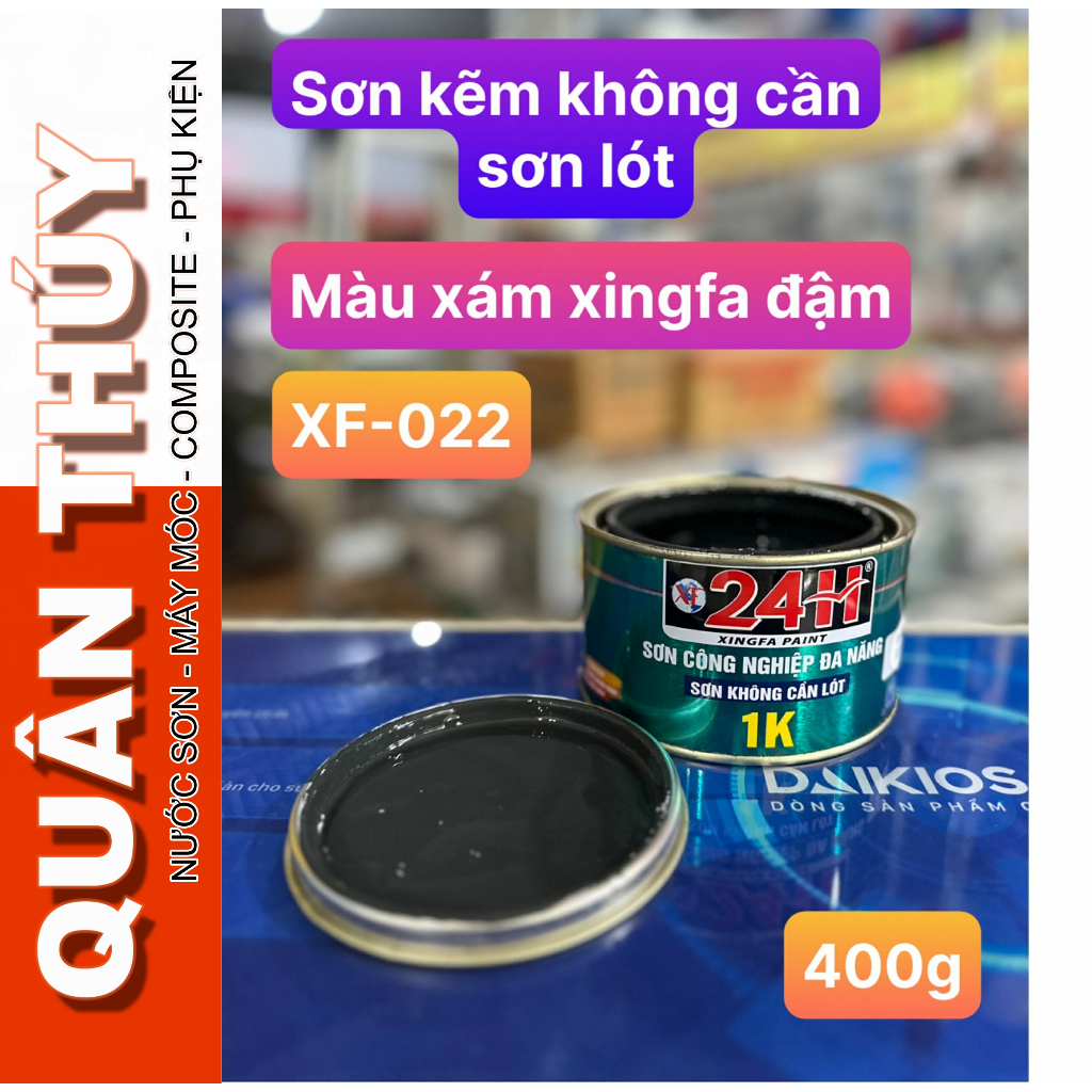 [SƠN KHÔNG CẦN LÓT] Sơn kẽm, sơn sắt mạ kẽm XINGFA 24h màu Xám Xingfa đậm XF-022 (400g) - nhanh khô,