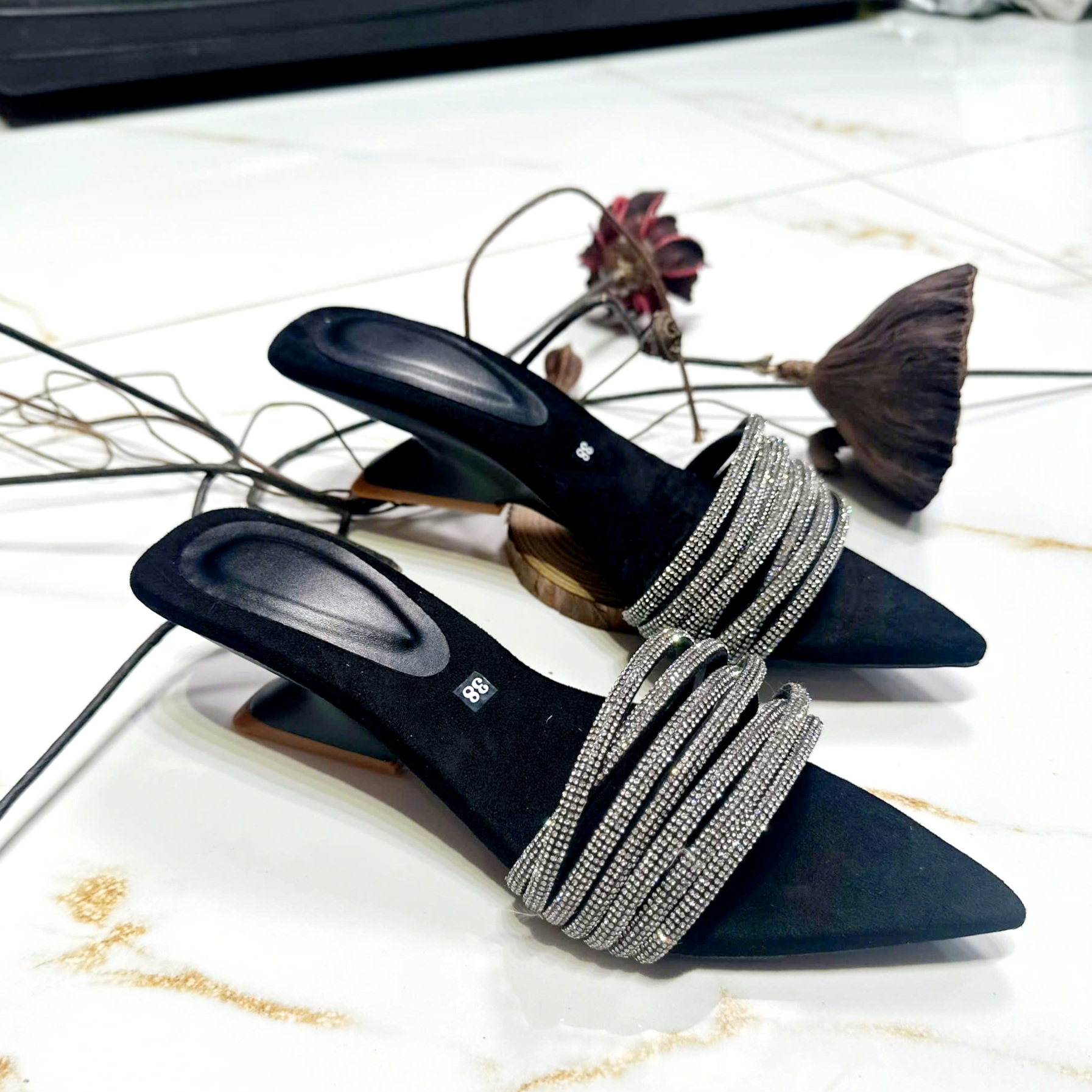 Dép cao gót Sandal nữ đế xuồng quai soàn rối mũi Nhọn cao 5 cm