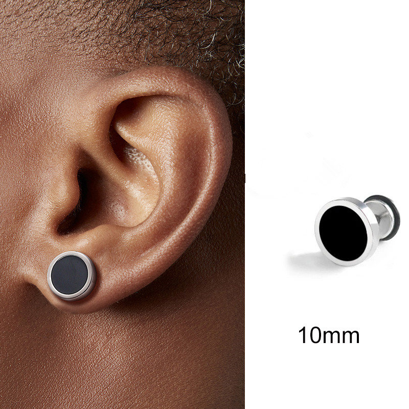 Punk Fashion Stainless Steel Stud Earrings for Men Personality Round Black Oil Drip Titanium Steel M