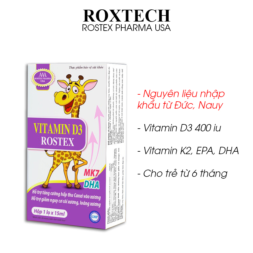 Vitamin D3 cho bé 400 iu, Vitamin K2 MK7, EPA, DHA tăng cường hấp thu canxi