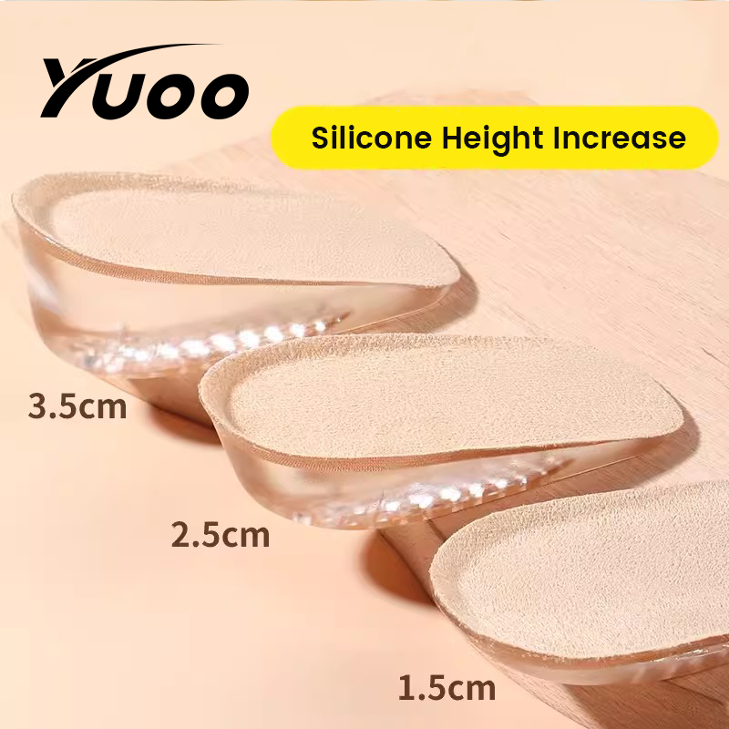 Yuoo 1 cặp Chiều cao lớp Lót Đế Giày gia tăng chiều cao Silicone nửa Đồng bằng gel Miếng đệm gót chân cho nam nữ