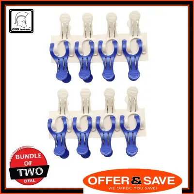 [Bundle Of 2] ONS Laundry Pole Clothes Pins Y-Shaped Double Type Pegs Clips (White,Blue) (16Pcs)