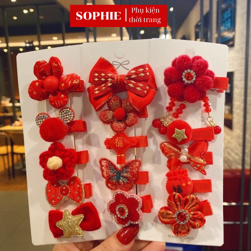 Set 5 kẹp tóc hàn quốc cho bé gái kẹp đỏ
