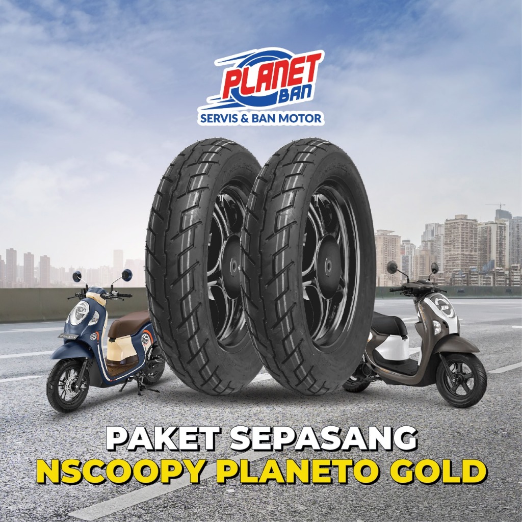Ban Motor New Scoopy, New Beat Street, New Genio Depan Belakang Ring 12 100/90 110/90 Planeto Gold SC22 (Paket Sepasang New Scoopy, New Beat Street, New Genio) Harga 647,000 rupiah*Gratis Ongkir
