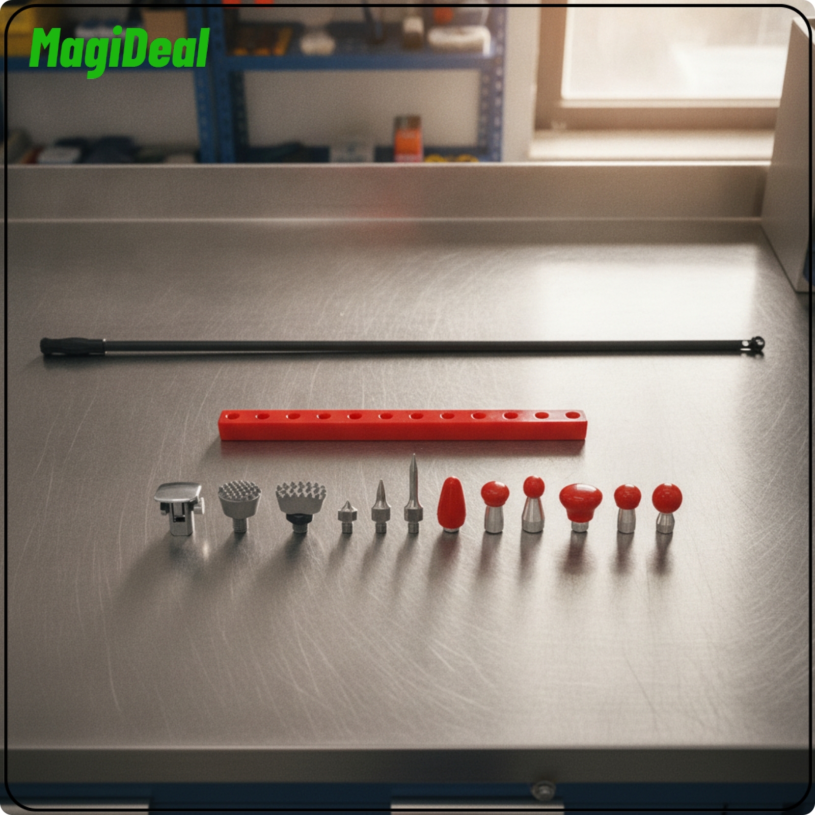 MagiDeal Long-Reach Ding Puller with Interchangeable Attachments 360-Degree Rotating Ding Repair Kit Contoured Tool Compact for Mechanics, Auto Body Shop, Garage ราคา 6,022 บาท*ส่งฟรี