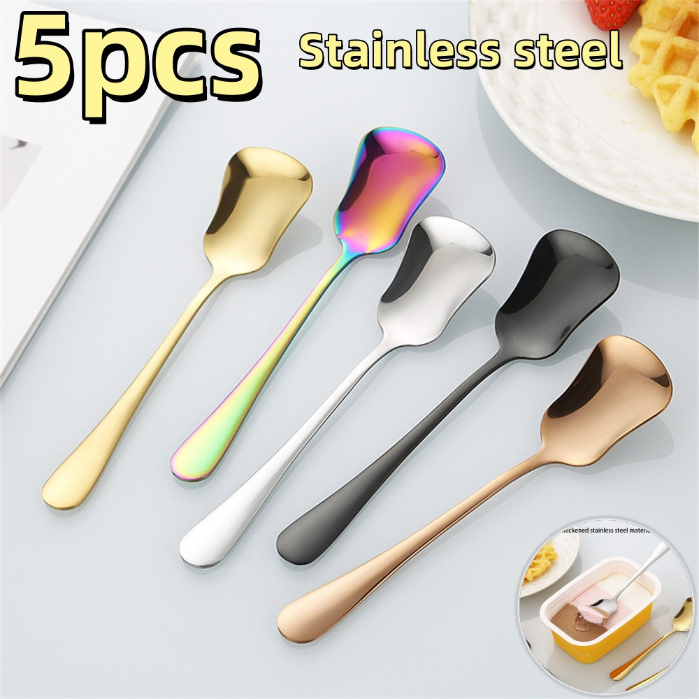 5pcs Stainless Steel Spoons, Ice Cream Spoons, Dessert Spoons, Soup Spoons, Rice Spoons, Durable Multifunctional Tableware ราคา 12 บาท*ส่งฟรี