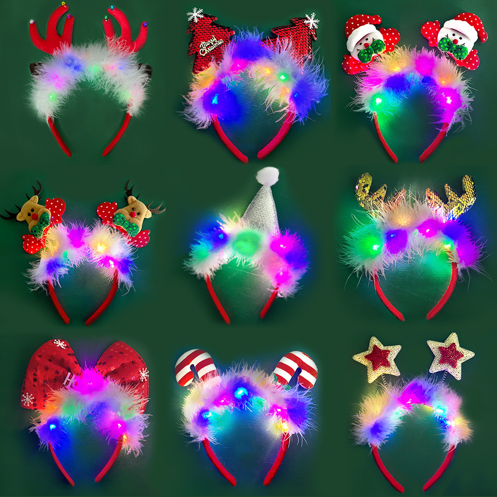 Sáng Headband Glow băng đô bờm tóc quà tặng cho bé trang trí Giáng sinh shoot hình đạo cụ Santa Claus Elk