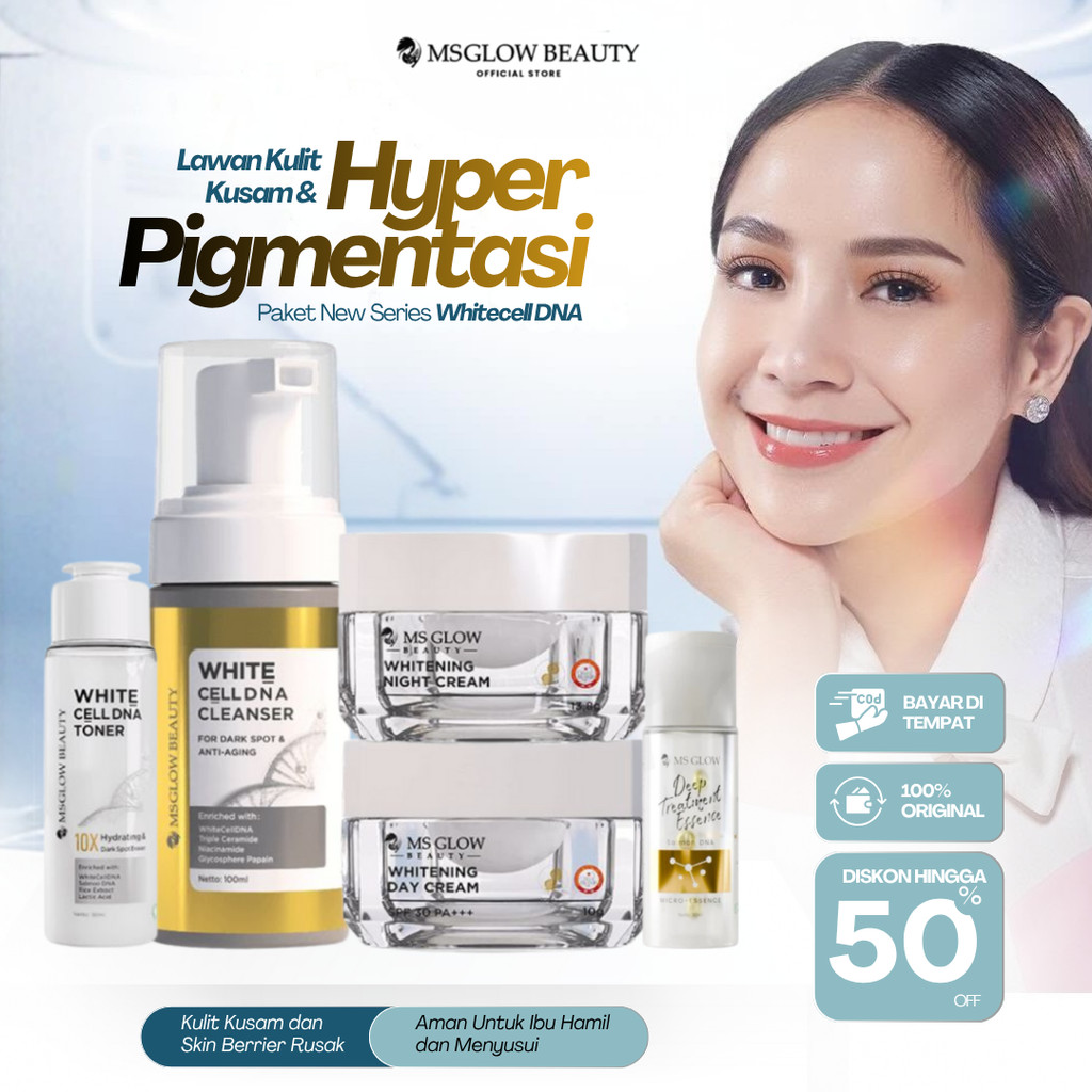 Ms Glow Beauty Paket Wajah Whitecell Dna New DTE Mini Original BPOM Skincare Hyperpigmentasi Noda...