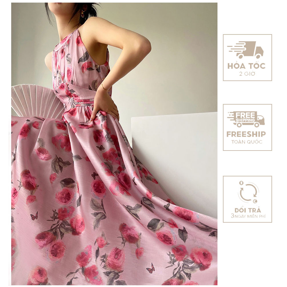 Đầm sát nách hoa hồng độc đáo – vh82
