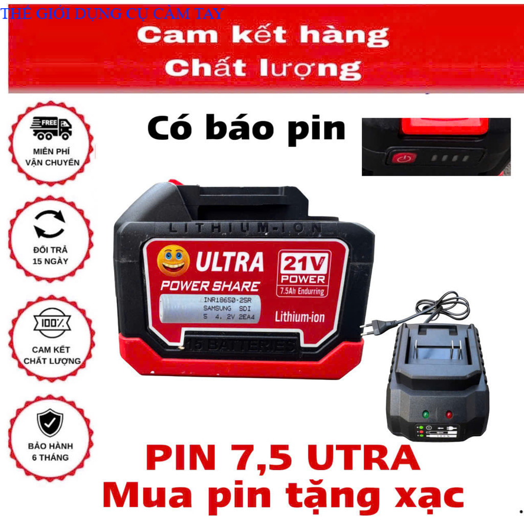 ( FREE SHIP) Pin 15 Cell UTRA 7,5 AH 21v Chân Pin Phổ Thông M21 Báo Pin Dòng Xả Cao, . THẾ GIỚI DỤNG CỤ CẦM TAY GIÁ SĨ