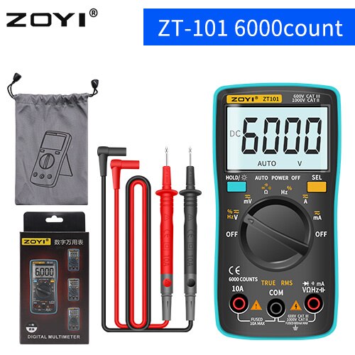 Zoyi đa năng kế kỹ thuật số ZT-98/100/101/102/102A tự động điều chỉnh phạm vi 6000 đếm AC/Ampe kế DC Vôn kế Ohm Hz Ture RMS Tester xách tay