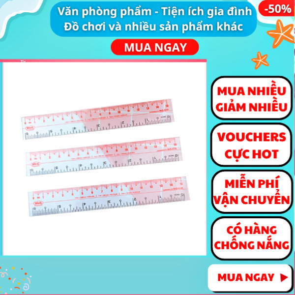 Combo 3 Thước kẻ dẻo loại tốt 15cm Giá rẻ - đồ dùng học tập - Nguyễn Thùy Store