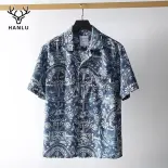 Hanlu Người đàn ông của áo sơ mi ngắn tay bãi biển Hawaii Áo sơ mi giản dị thời trang Cuba Áo có cổ hot deal must buy