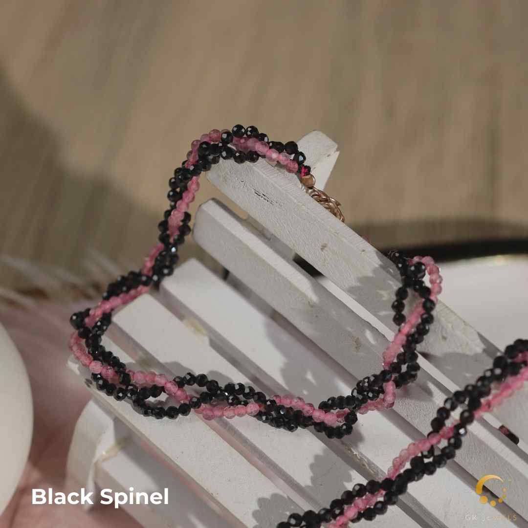 Black Spinel with Strawberry Quartz Bracelet