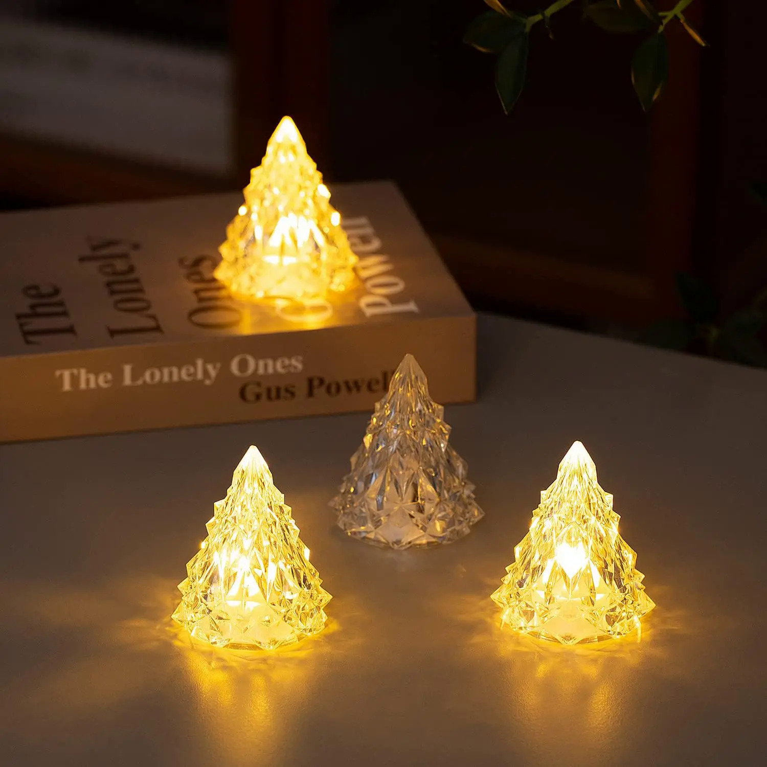 Mini Cây giáng sinh hình dạng LED Đèn bầu không khí Nến Bảng Đèn Pha Lê Kim Cương bàn đèn lồng ánh sáng ban đêm Đảng phòng ngủ trang trí nội thất