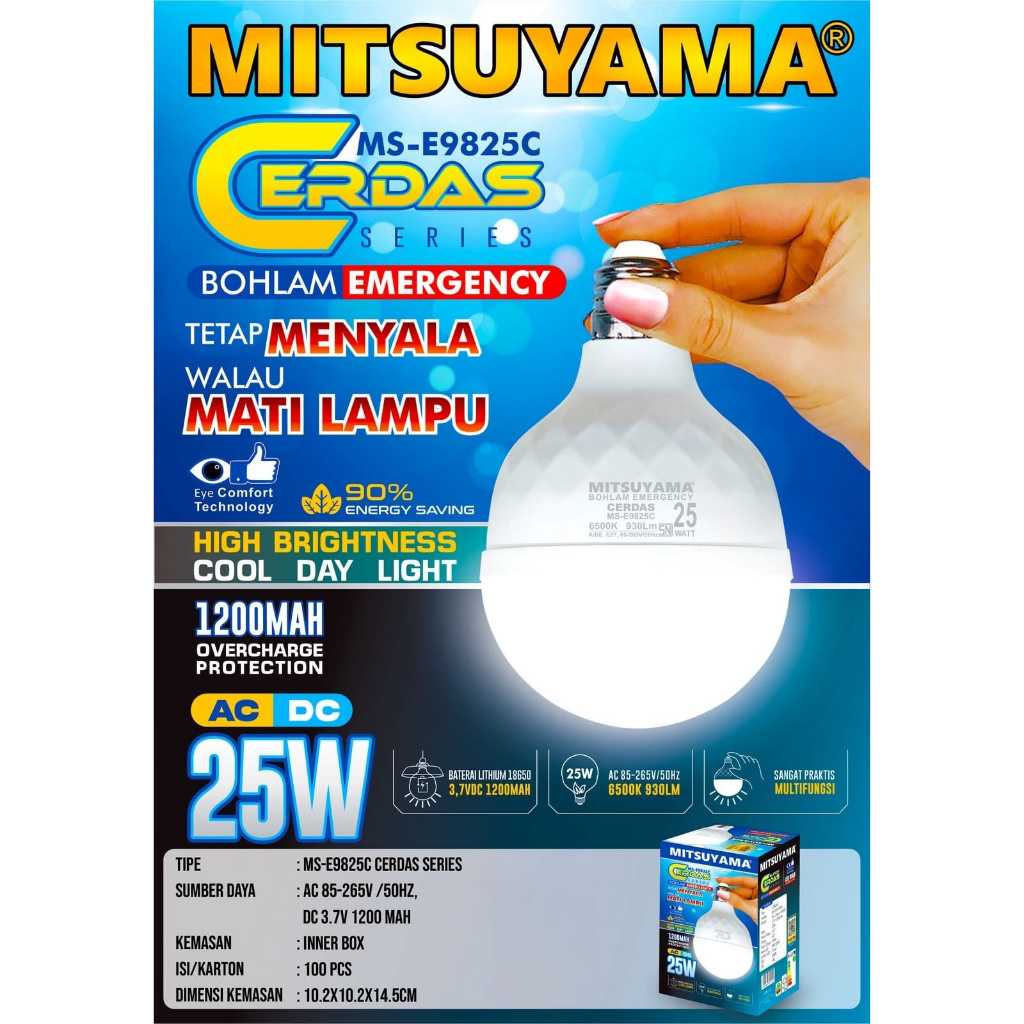 LAMPU/BOHLAM LED EMERGENCY MITSUYAMA 35WATT MS-E9835C CERDAS SERIES - OTOMATIS MENYALA SAAT MATI LAMPU CAHAYA TERANG