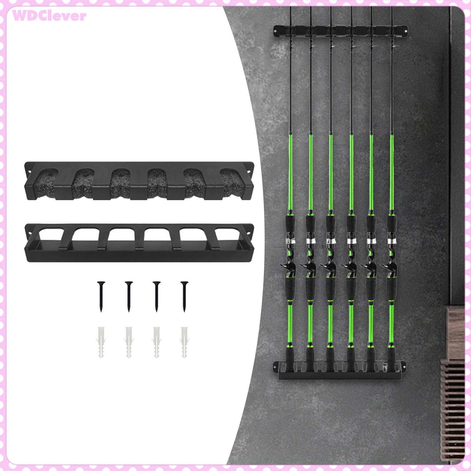 WDClever Fishing Rod Holder to Hold 6 Rods Shockproof Horizontal Multifunctional Wall Mounted Fishing Pole Storage Rack for RV Basement